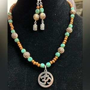 Om beaded necklace & Buddha hanging earrings.  OOAK, Artisan Handmade w/ love
